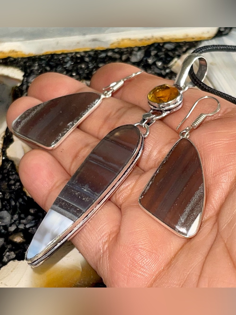 Petite Owyhee Opal Pendant & Earrings Set